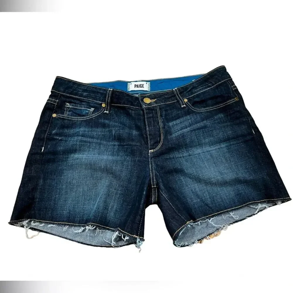 PAIGE RAW HEM JEAN SHORTS BLUE SIZE 30